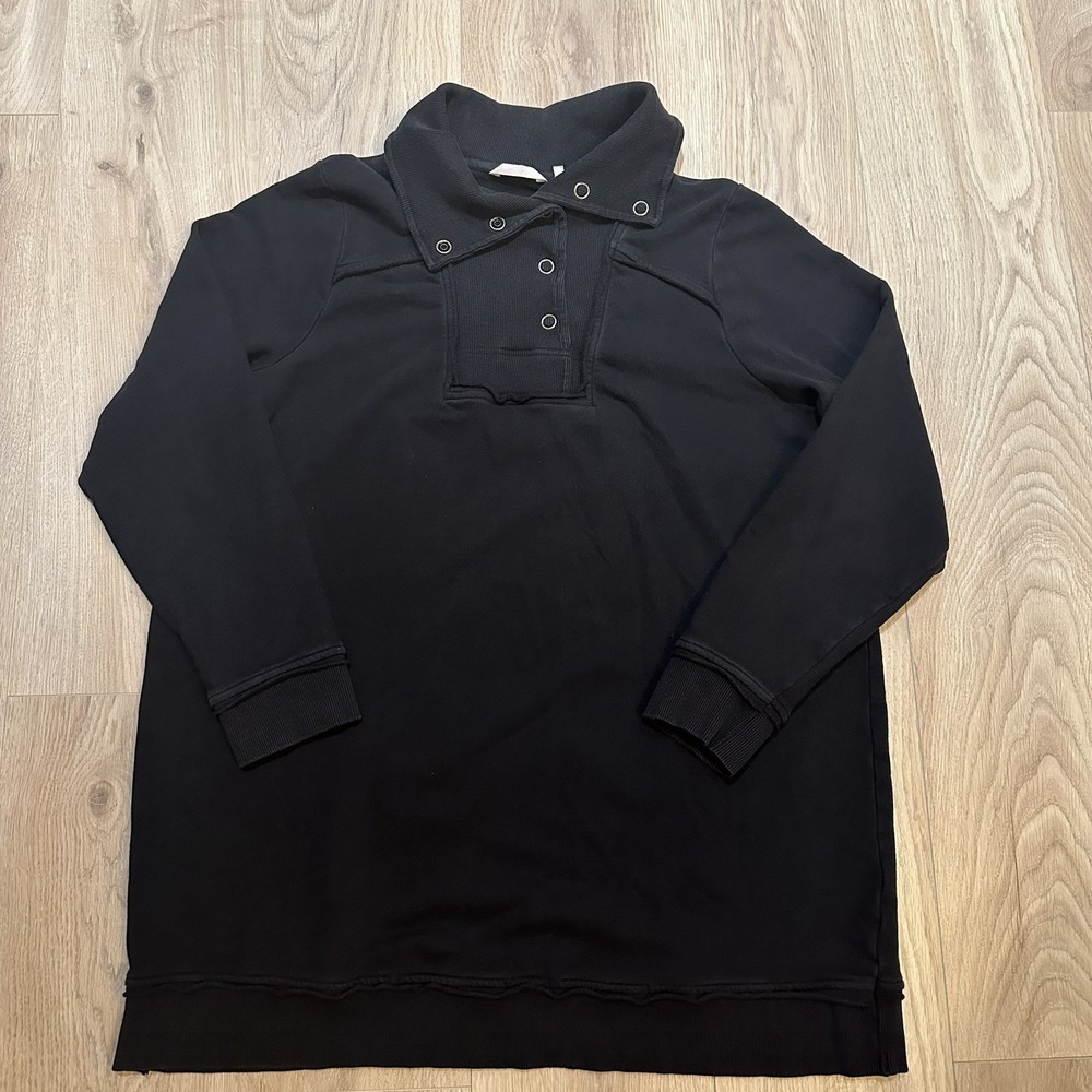 Soft Surroundings Womens Black French Terry Sweatshirt‎ Size 1X Snap Neck Henley